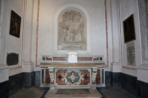Naples, Campania, Italy - February 16, 2021: Interior of the seventeenth-century Church of San Giovanni Maggiore of early Christian origins