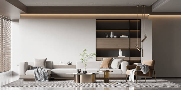 istock Interior Living Room Wall Mockup 1302971525