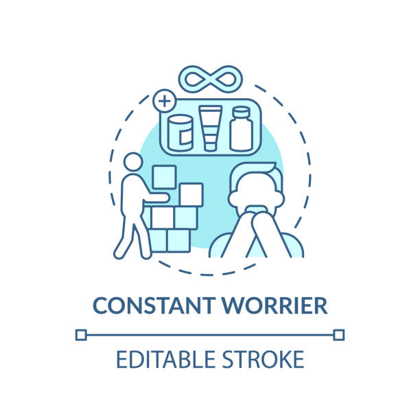 Constant worrier concept icon Constant worrier concept icon. Purchases for holiday idea thin line illustration. Clutter of people buying. Must save everything things. Vector isolated outline RGB color drawing. Editable stroke complexity messy chaos house stock illustrations