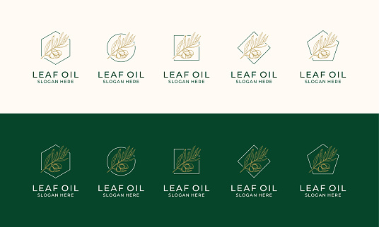 Set of Hand drawn label of extra virgin olive oil logo design template
