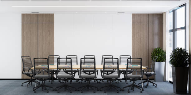 istock Interior Modern Office Meeting Room Wall Mockup 1302982047