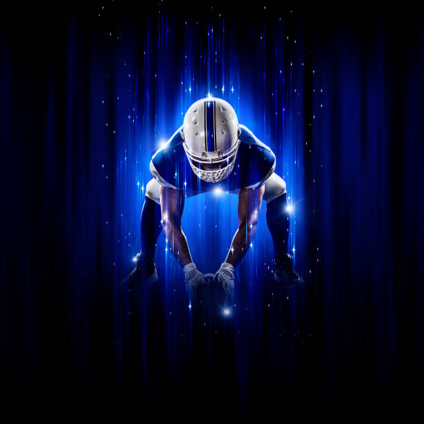 istock Hero Football Player wearing a blue uniform 1302987805