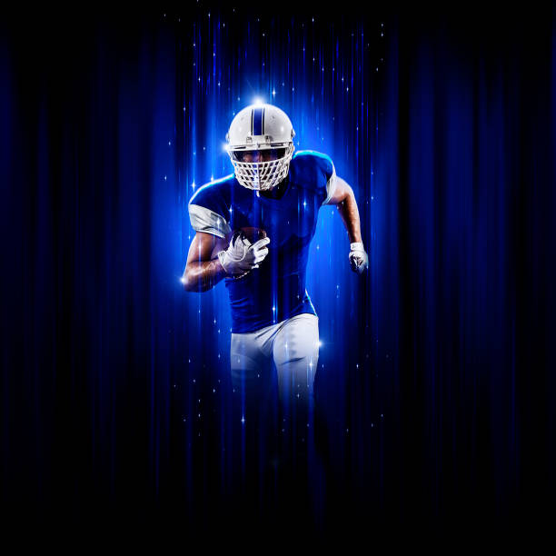 istock Hero Football Player wearing a blue uniform 1302987844