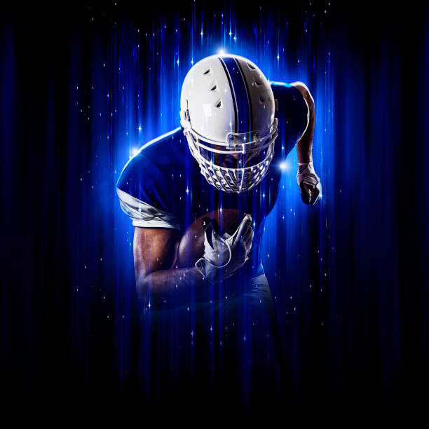 istock Hero Football Player wearing a blue uniform 1302988004