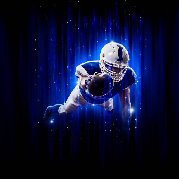 istock Hero Football Player wearing a blue uniform 1302988207