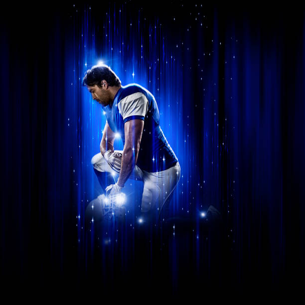 istock Hero Football Player wearing a blue uniform 1302988481