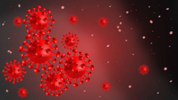 istock Virus In Red Background - Microbiology And Virology Concept, copy space 1302988593