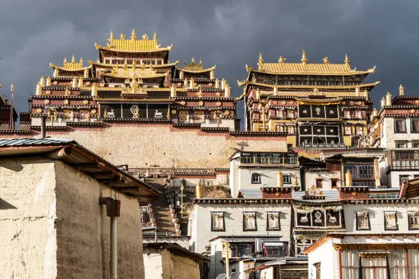 The stunning Songzanlin Tibetan Buddhist Monastery near the Shangri La old town in Northern Yunnan in China