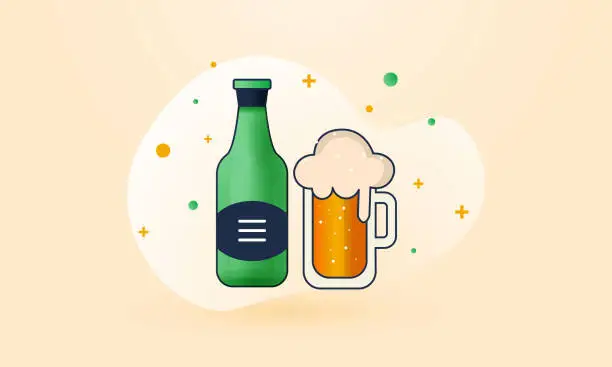 Vector illustration of Mug And Bottle of Beer stock illustration