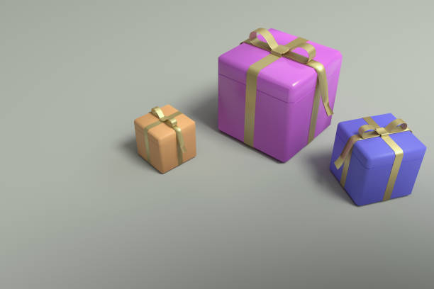 istock Bright colored gift boxes tied with ribbons. 3D rendering 1302995572