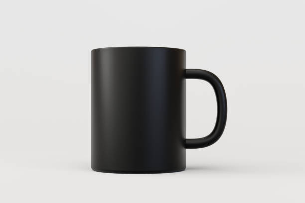 istock Black coffee cup or empty mug for drink isolated on white background with blank ceramic porcelain mockup template. 3D rendering. 1302996053