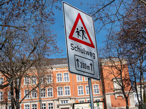 Warning sign on the way to school in Germany
