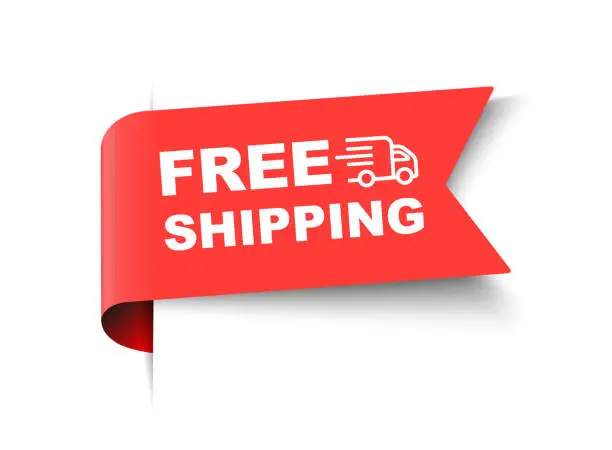 Vector illustration of Free Shipping Red Label. Free Shipping Banner Template Vector Design.