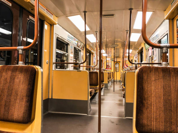 Inside old subway in Sweden. No people. Yellow and brown. Inside old subway in Stockholm Sweden. No people. Yellow and brown. railroad car photos stock pictures, royalty-free photos & images