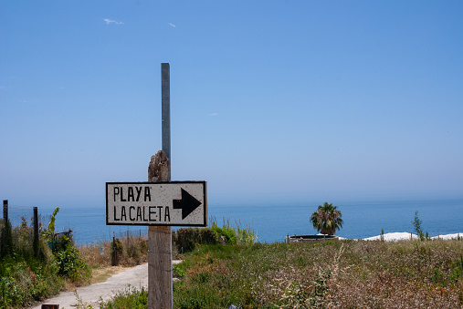 18.06.20. Nerja, Maro, Spain. La Caleta beach sign