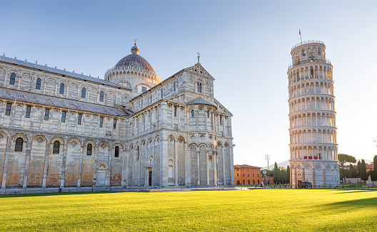 Close up photo of Leaning tower of Pisa,  Piazza de Miracoli. Italy