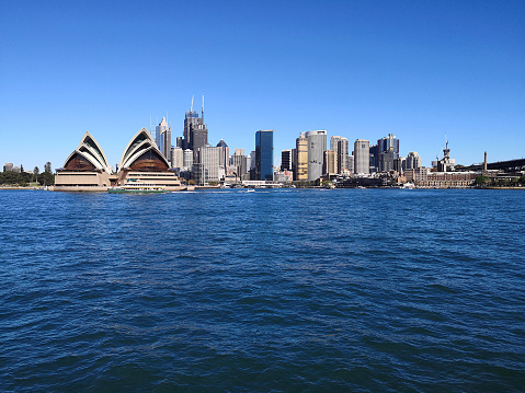 Sydney skyline with the iconic Opera House, overlooking Sydney bay. It became an UNESCO World Heritage Site. New South Wales, Australia