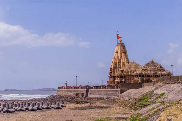 The Somnath temple located in Veraval in Saurashtra on the western coast of Gujarat, India is believed to be the first among the twelve Jyotirlinga shrines of Shiva. It is an important pilgrimage and tourist spot of Gujarat.