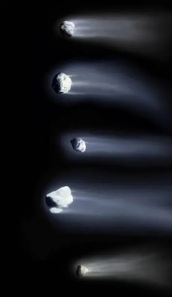 Photo of comets of the solar system, comparison of comets and asteroids.
