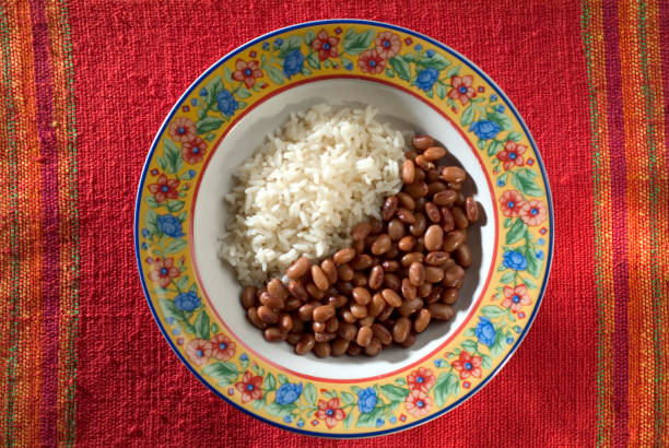 Brazilian typical meal. Brazilian typical lunch, rice and brown beans plate. beans and rice stock pictures, royalty-free photos & images