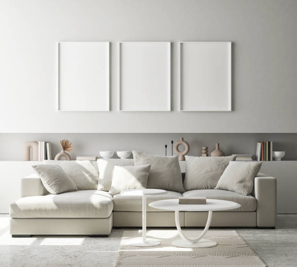 istock mock up poster frame in modern interior background, scandinavian style, 3D render 1303030588