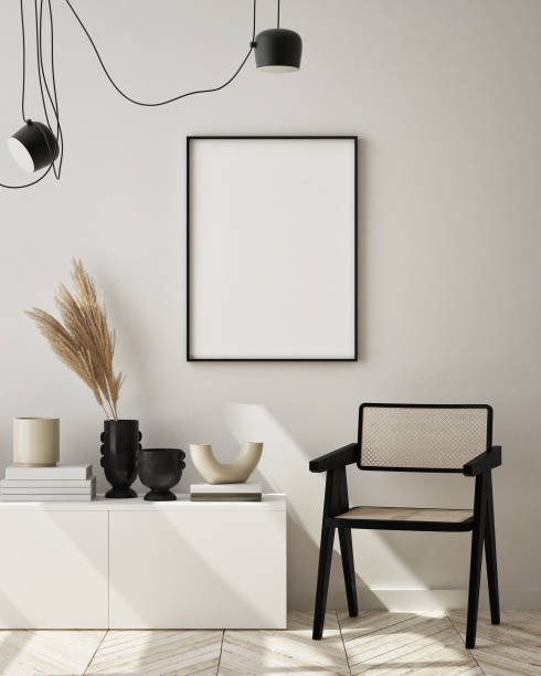 istock mock up poster frame in modern interior background, scandinavian style, 3D render 1303030592