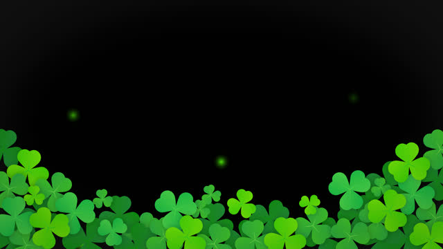 4K Shamrock falling on the ground, Green clover leaves on Alpha background. St. Patrick's day background frame animation