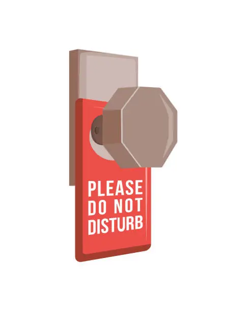Vector illustration of Door handle with Please do not disturb sign card hanging on doorknob