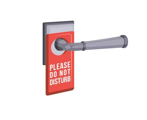 Vector illustration of Please do not disturb - red label sign hanging on hotel room door handle