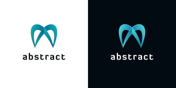 logo stomatologiczne 3d w kształcie korony - letter m alphabet three dimensional shape render stock illustrations