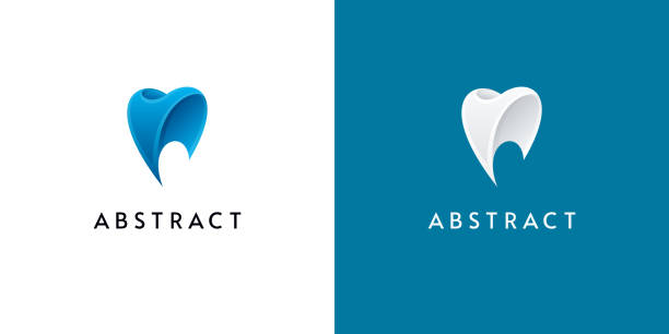 Abstract 3D Logo Design for Dental 3d dental logo designs. Abstract tooth icons on white and blue backgrounds. orthodontist stock illustrations