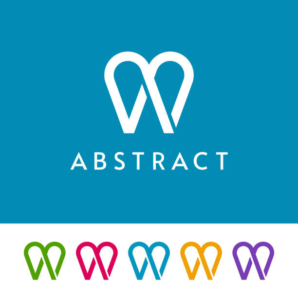 Minimal Outline Dental Logo Design Simple tooth icons on white and blue background. Abstract logo design for dental. intertwined letters stock illustrations