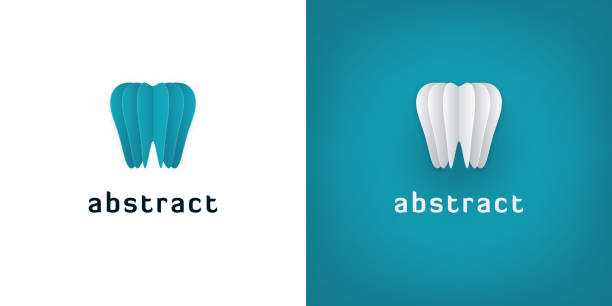 3D Paper Art Logos for Dental Abstract paper art tooth icons on white and turquoise backgrounds. 3D dental logo design. dentist logos stock illustrations