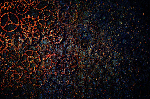 Gears, abstract background, lots of little rusty gears, steampunk