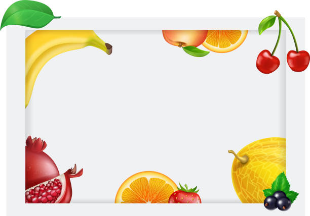 Vector fruits and berries flyer banner card template for design Vector fruits and berries flyer banner card template for design. Vector illustration banana borders stock illustrations
