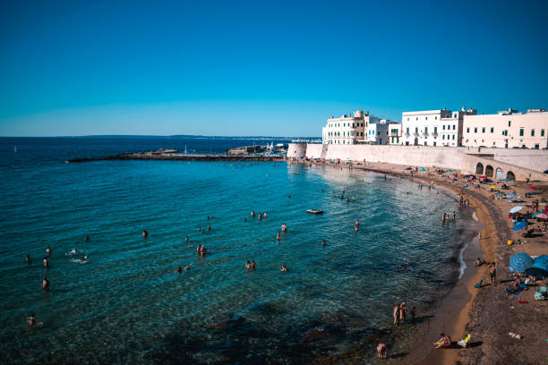 Buildings in the town of Gallipoli in Italy seen from the sea
