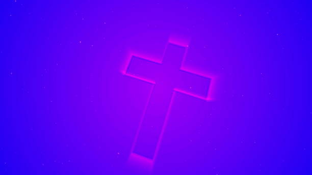 istock 3D illustraion of neon glow cross over blue 1303040236