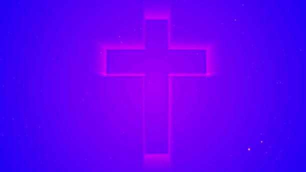 istock 3D illustraion of neon glow cross over blue 1303040239
