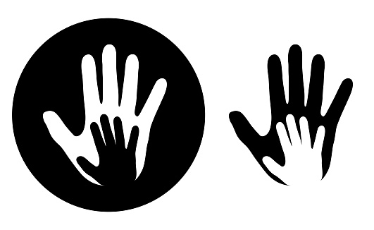 Vector illustration of two black and white hands icons.