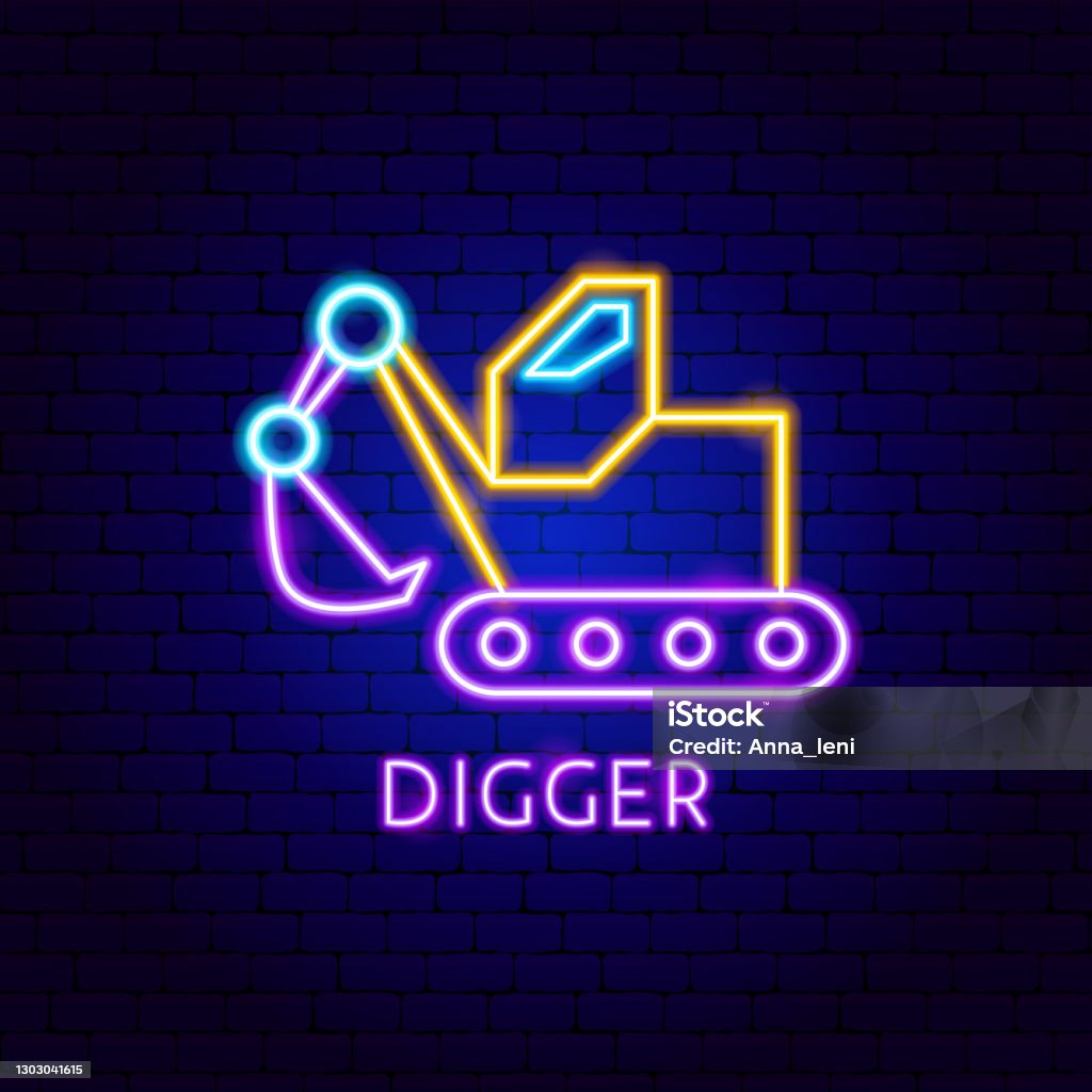 Label Digge Digger Neon Label Stock Illustration - Download Image Now - Bulldozer ...