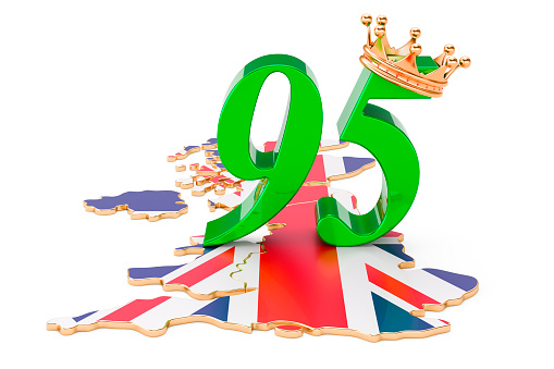 UK Anniversary 95 concept, 3D rendering isolated on white background