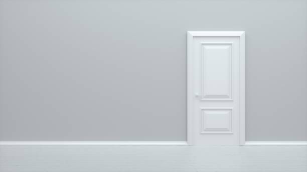 istock White closed door. Frame on White Wall in the Empty Room. Interior Design Element. Design Template for Graphics. 3d render 1303044087