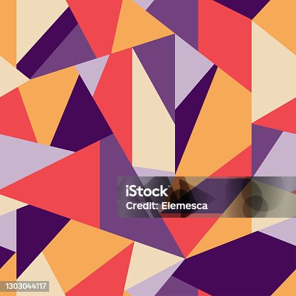 istock Colorful geometric polygonal shapes pattern in purple pink yellow and white retro style 1303044117