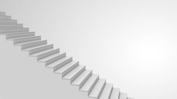 istock Staircase in a white interior. Abstract architecture background. Creative concept of business fall, degradation and downward movement. 3d render 1303044189