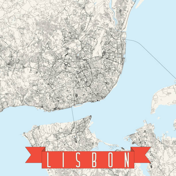 Lisbon, Portugal Vector Map Topographic / Road map of Lisbon, Portugal. Original map data is open data via © OpenStreetMap contributors. All maps are layered and easy to edit. Roads are editable stroke. santa justa lift portugal stock illustrations