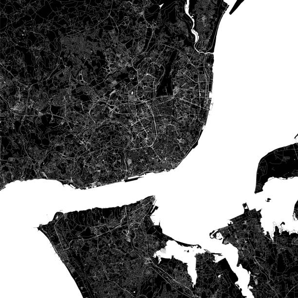 Lisbon, Portugal Vector Map Topographic / Road map of Lisbon, Portugal. Original map data is open data via © OpenStreetMap contributors. All maps are layered and easy to edit. Roads are editable stroke. santa justa lift portugal stock illustrations