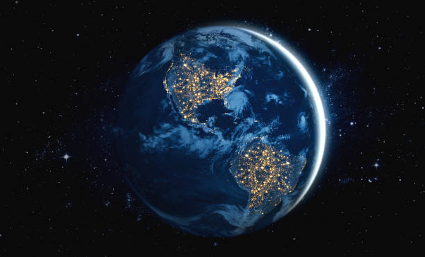 istock Planet earth globe view from space showing realistic earth surface and world map 1303048110
