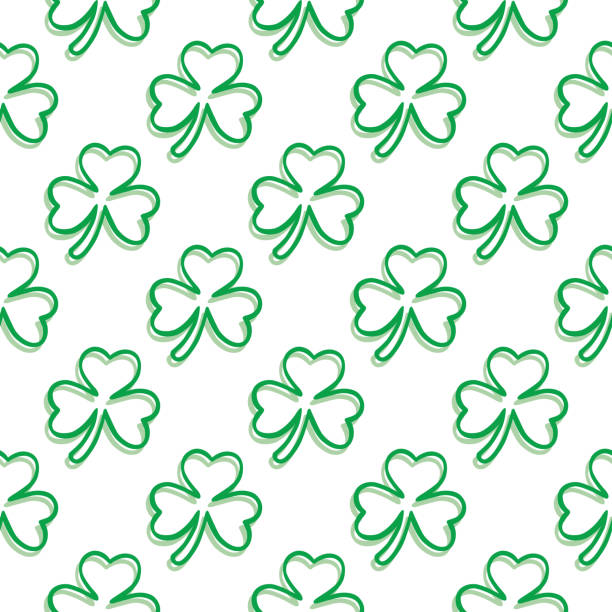 ilustrações de stock, clip art, desenhos animados e ícones de outline clover leaves seamless pattern - textile backgrounds irish culture decoration