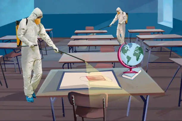 Vector illustration of Disinfection of the school classroom