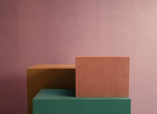 istock Cubes Podium, Empty Geometric Showcase With Pastel Colors, Blank Abstract Presentation Room 1303055894